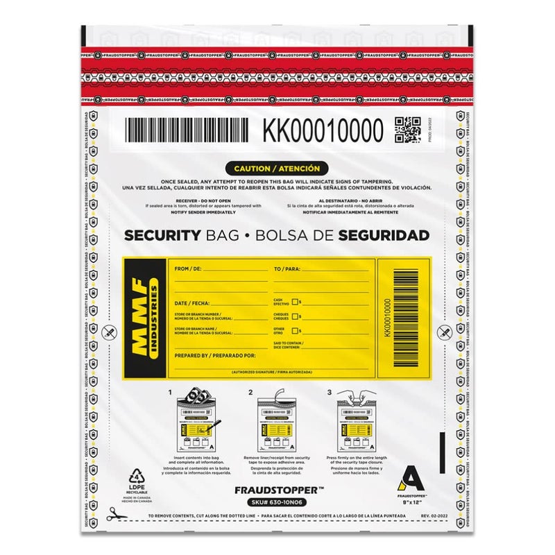 MMF Industries Cash Transmittal Bags | 9W x 12H | Pack of 100 | Unique Alphanumeric Numbering | Self-Sealing Adhesive | Four Tamper Indicators | Folded Bottom | Deposit Plastic Bags - Image 1